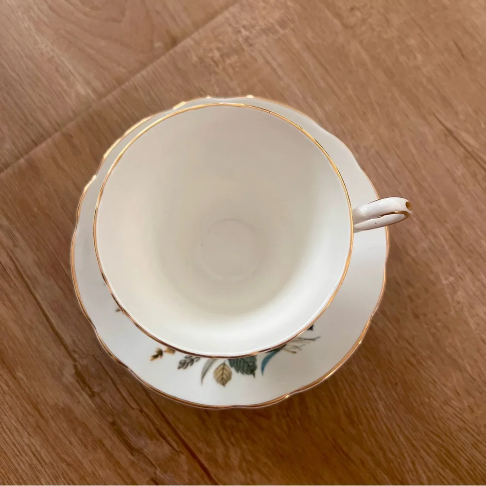 Vintage Regency Bone China Tea Cup &‎ Saucer Blue Green  Leaf Floral England